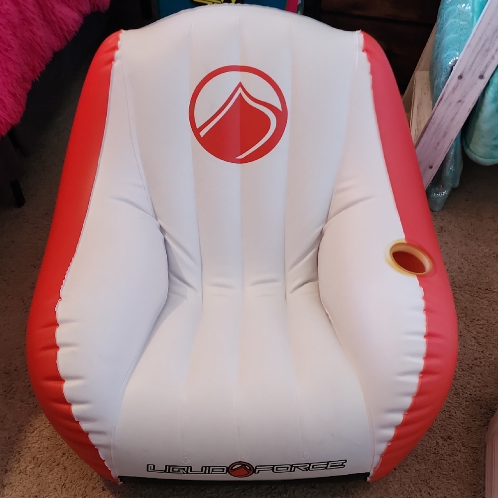 Liquid Force Inflatable Lounge Chairs With Cup Holder, Set Of 2 White And Orange